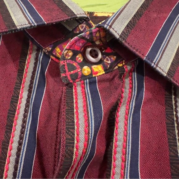 Robert Graham Men’s Striped Embroidered Paisley Contrasting Flip Cuff Shirt L - Picture 3 of 13